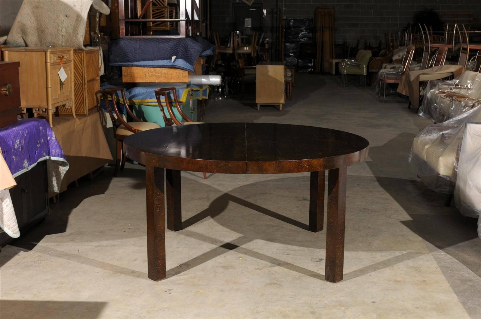 Mid-Century Modern Vintage Round Parsons Style Faux Tortoiseshell Dining Table or Console