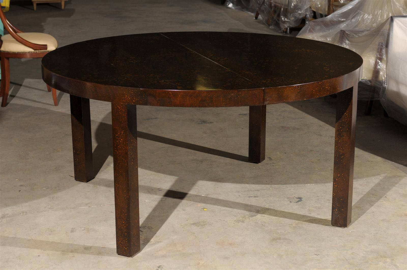 Vintage Round Parsons Style Faux Tortoiseshell Dining Table or Console 2