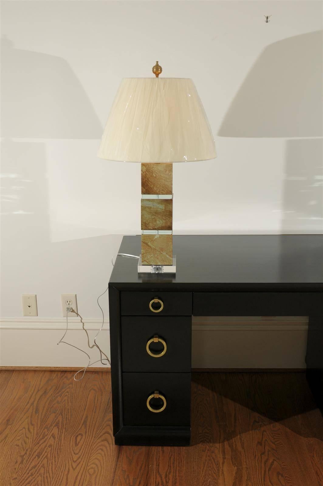 Mid-Century Modern Restored Pair of Modern Lamps in Jade and Crystal For Sale