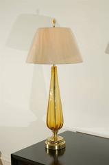 Unusual Pair of Vintage Amber Murano and Brass Lamps