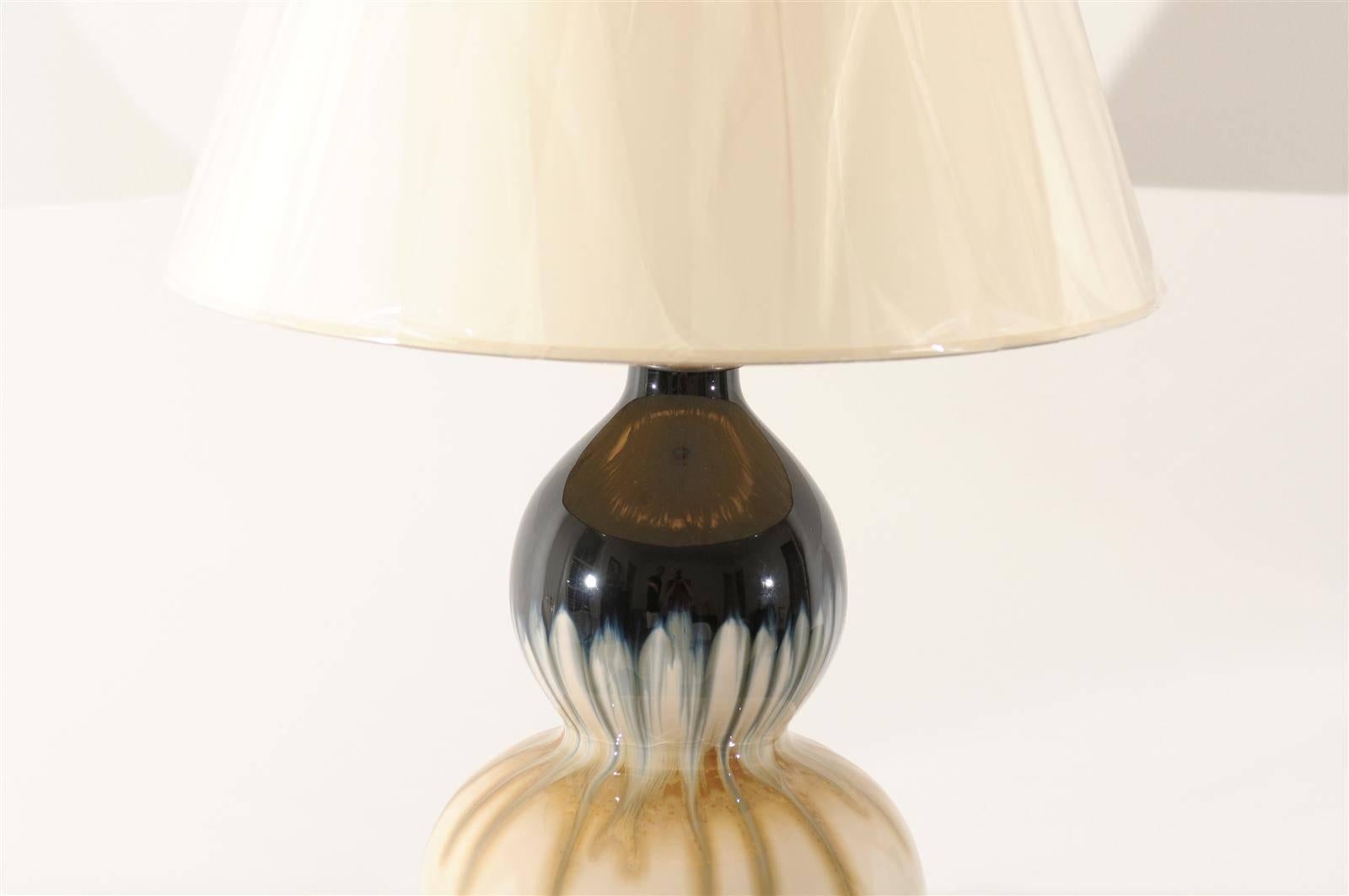 Elegant Pair of Drip Glaze Ceramic Double Gourd Lamps In Excellent Condition For Sale In Atlanta, GA