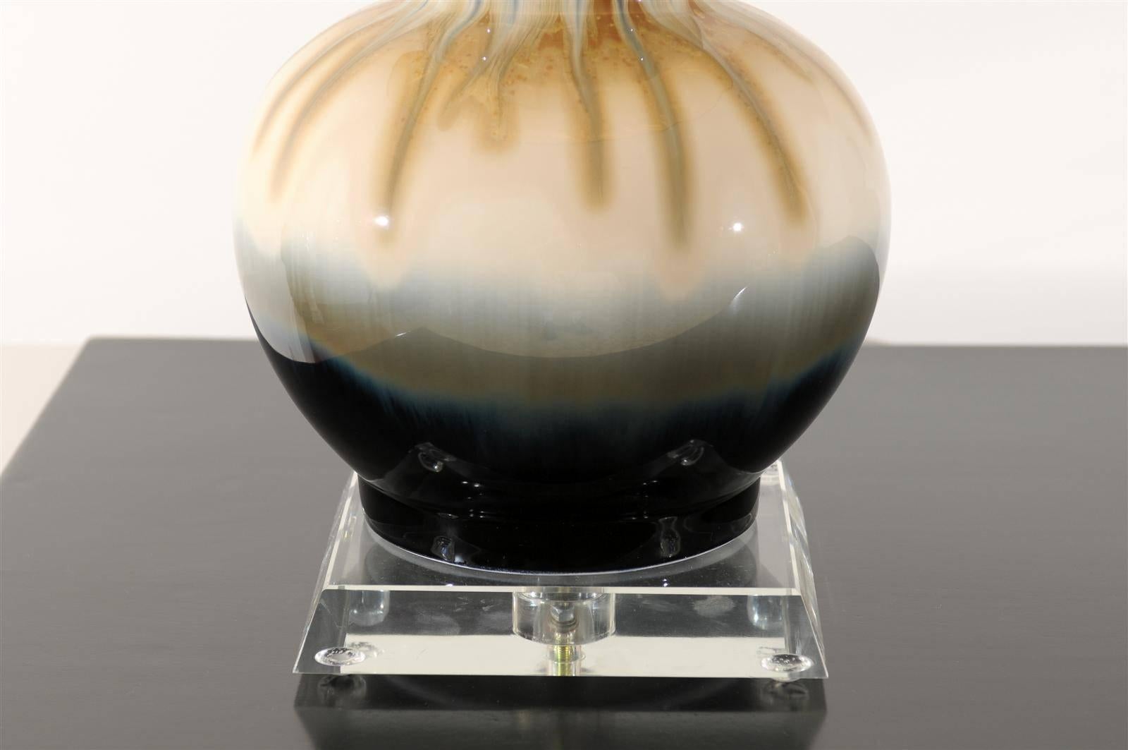 Elegant Pair of Drip Glaze Ceramic Double Gourd Lamps For Sale 1