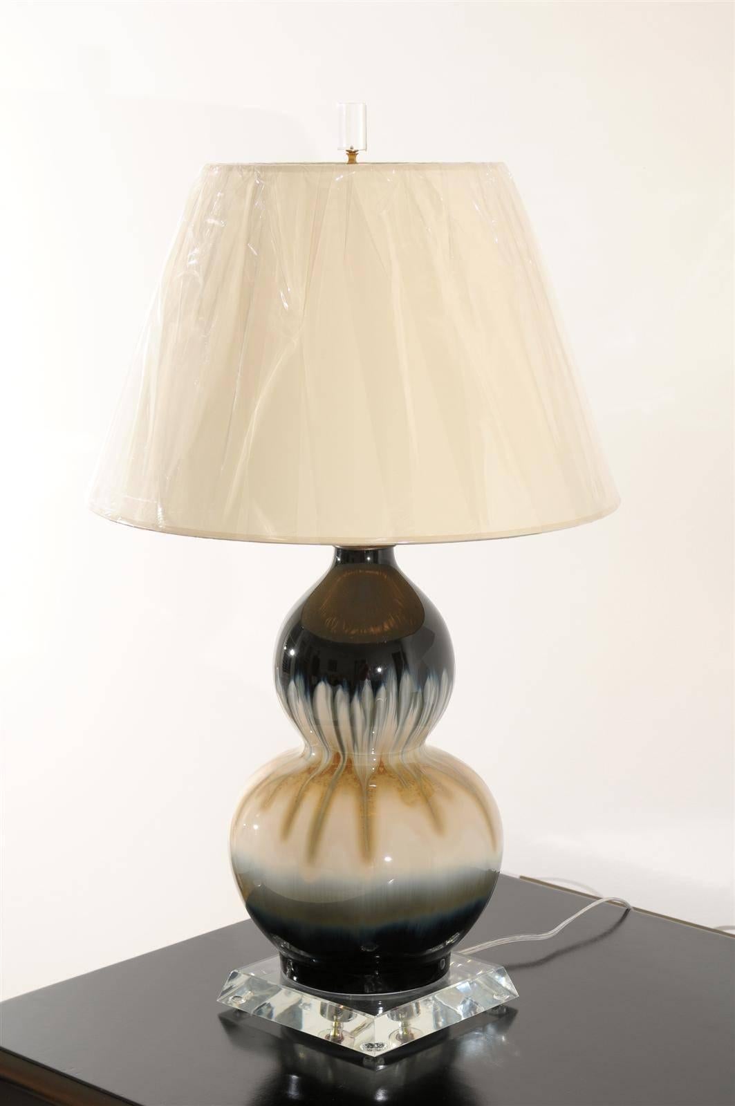 Elegant Pair of Drip Glaze Ceramic Double Gourd Lamps For Sale 2