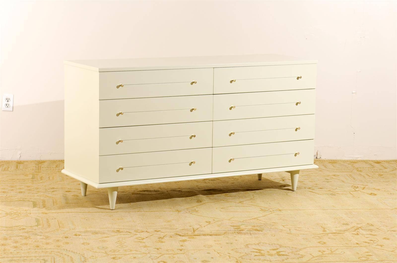 Mid-Century Modern Modern Eight-Drawer Chest Restored in Cream Lacquer