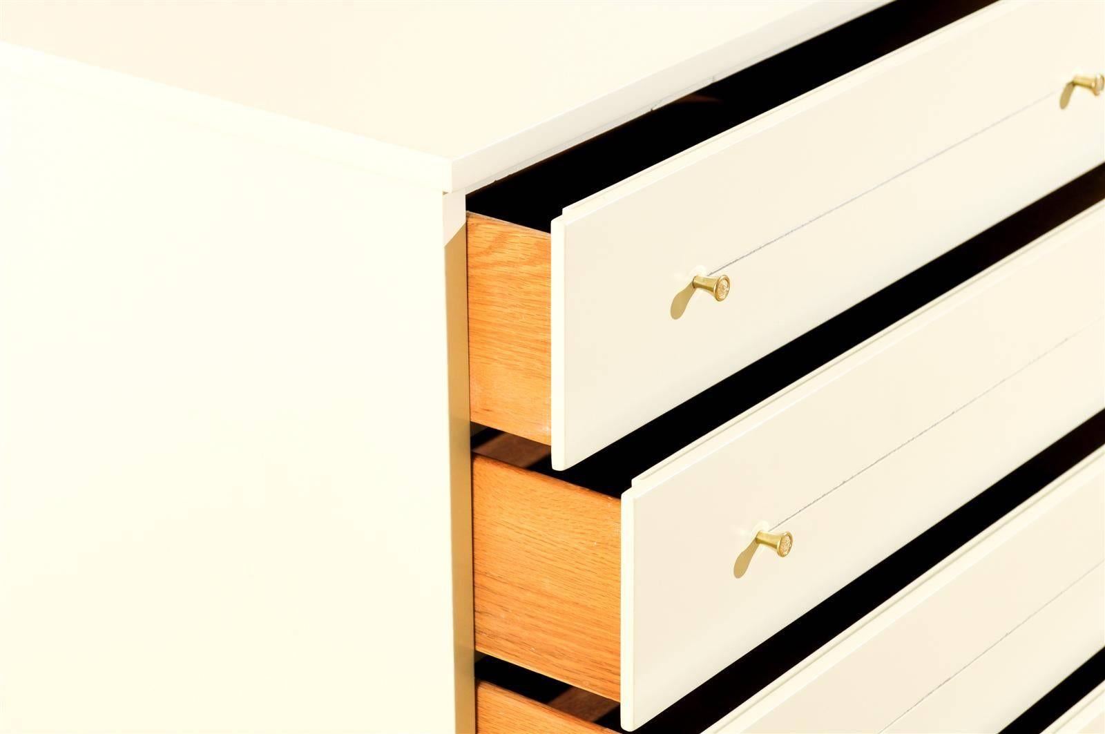 Mid-20th Century Modern Eight-Drawer Chest Restored in Cream Lacquer