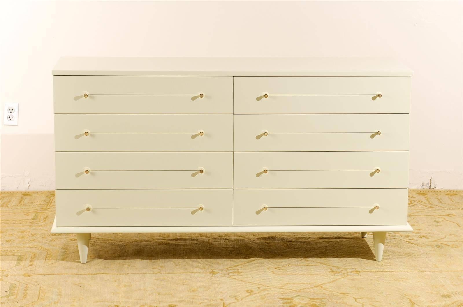 American Modern Eight-Drawer Chest Restored in Cream Lacquer