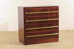 Signed Andre Sornay Chest in Ribbon Mahogany and Brass