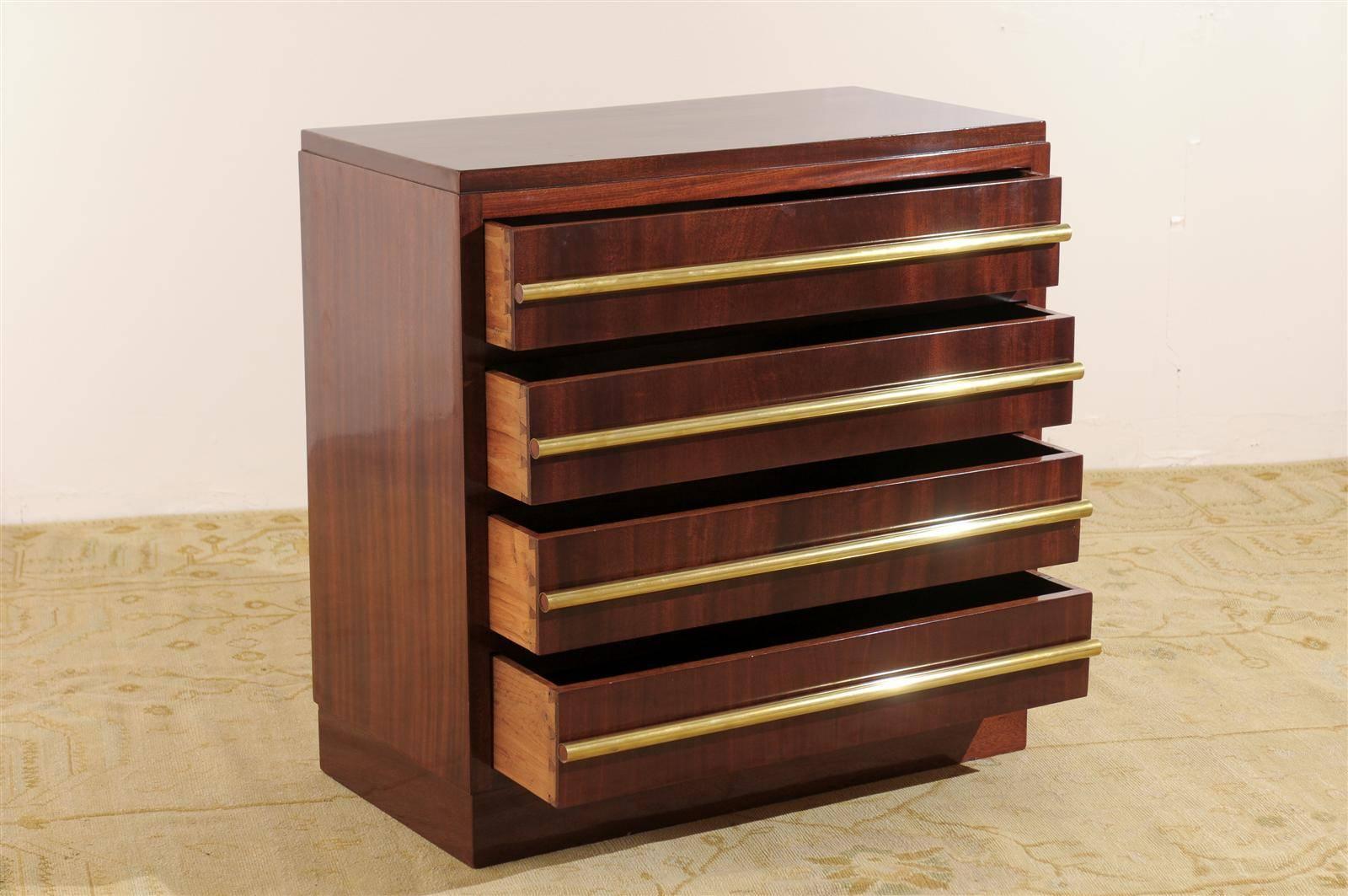 Signed Andre Sornay Chest in Ribbon Mahogany and Brass For Sale 3