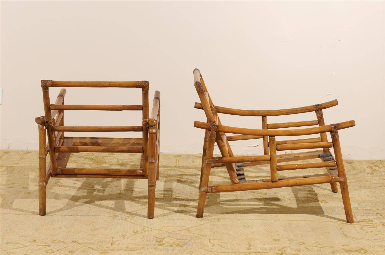 Rattan Restored Pair of Early Loungers by John Wisner for Ficks Reed