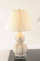 Pair of Ceramic Gourd Lamps in Cream and Celadon