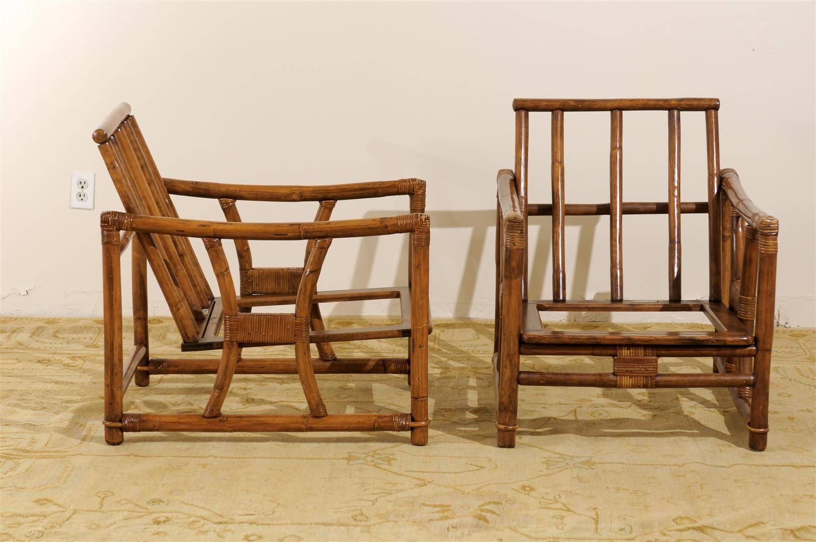 Restored Pair of Vintage Cube Loungers by Ficks Reed In Excellent Condition In Atlanta, GA