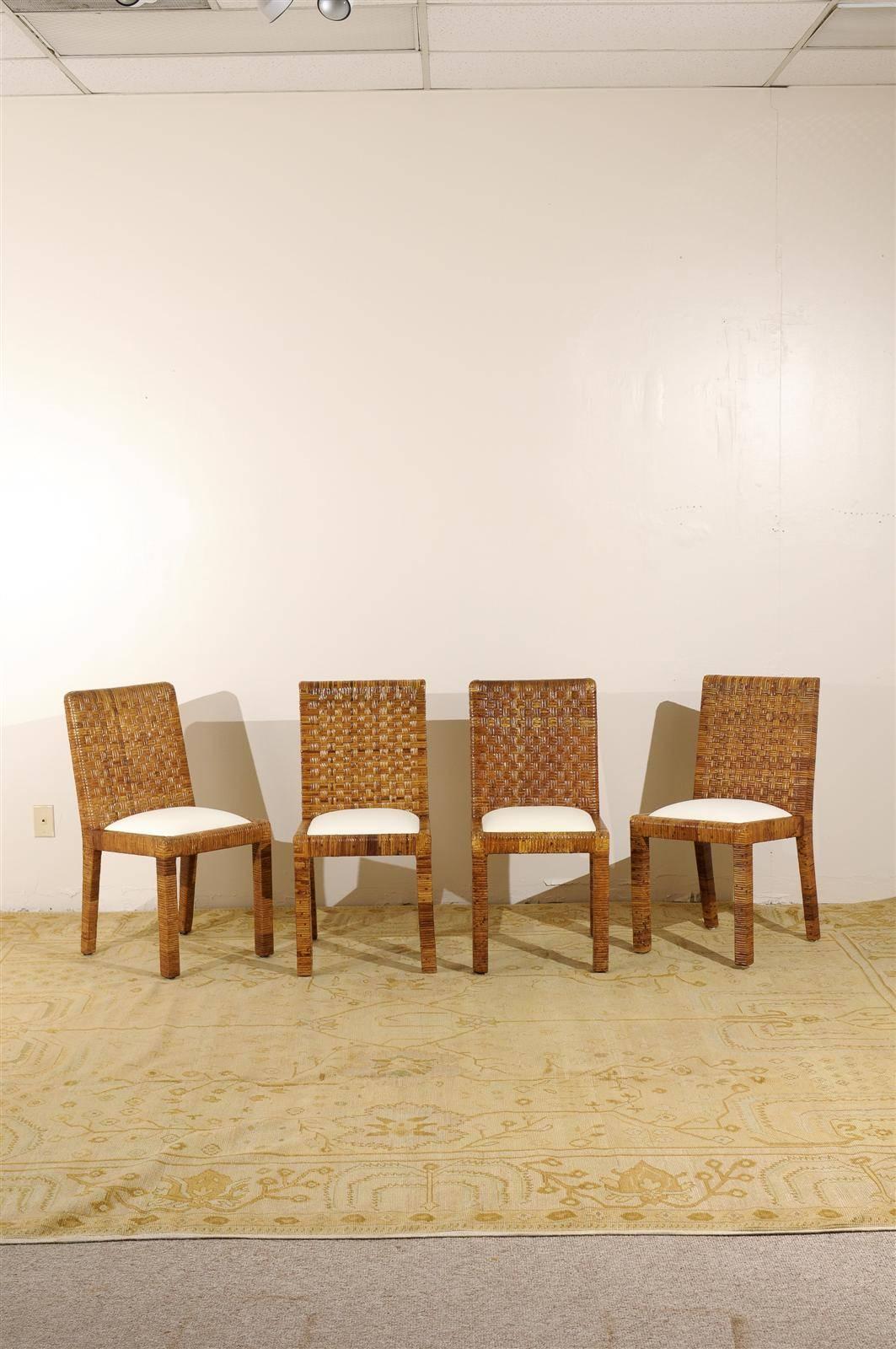 Mid-Century Modern Restored Set of Eight Vintage Rattan Dining Chairs by Bielecky Brothers