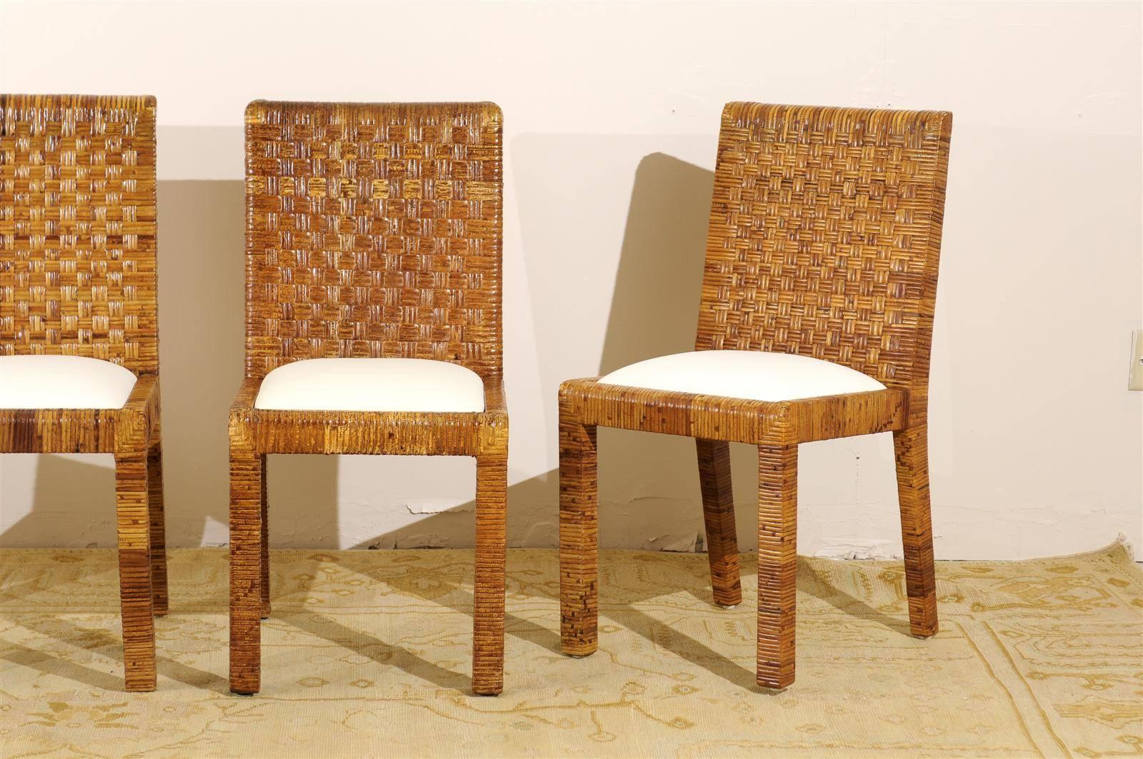 Late 20th Century Restored Set of Eight Vintage Rattan Dining Chairs by Bielecky Brothers