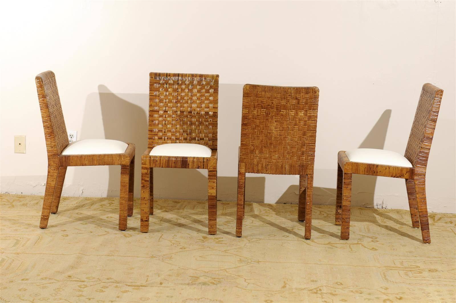 American Restored Set of Eight Vintage Rattan Dining Chairs by Bielecky Brothers