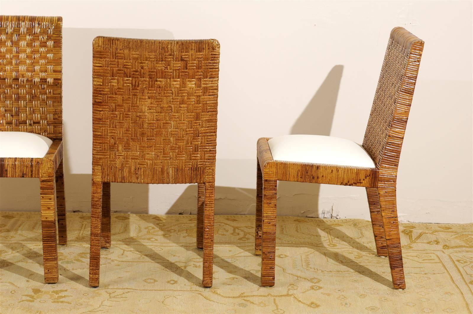 Restored Set of Eight Vintage Rattan Dining Chairs by Bielecky Brothers 2