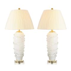 Dazzling Pair of Cream Opaque Blown Glass Lamps 2