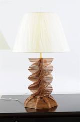 Fabulous Pair of Tramp Art Popsicle Stick Helix Lamps, circa 1970