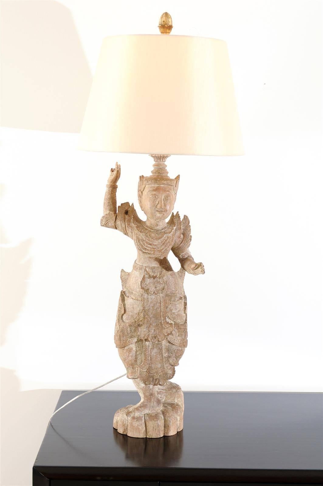 Unknown A Jaw-Dropping Pair of Antique Carved Asian Statutes as Custom Lamps
