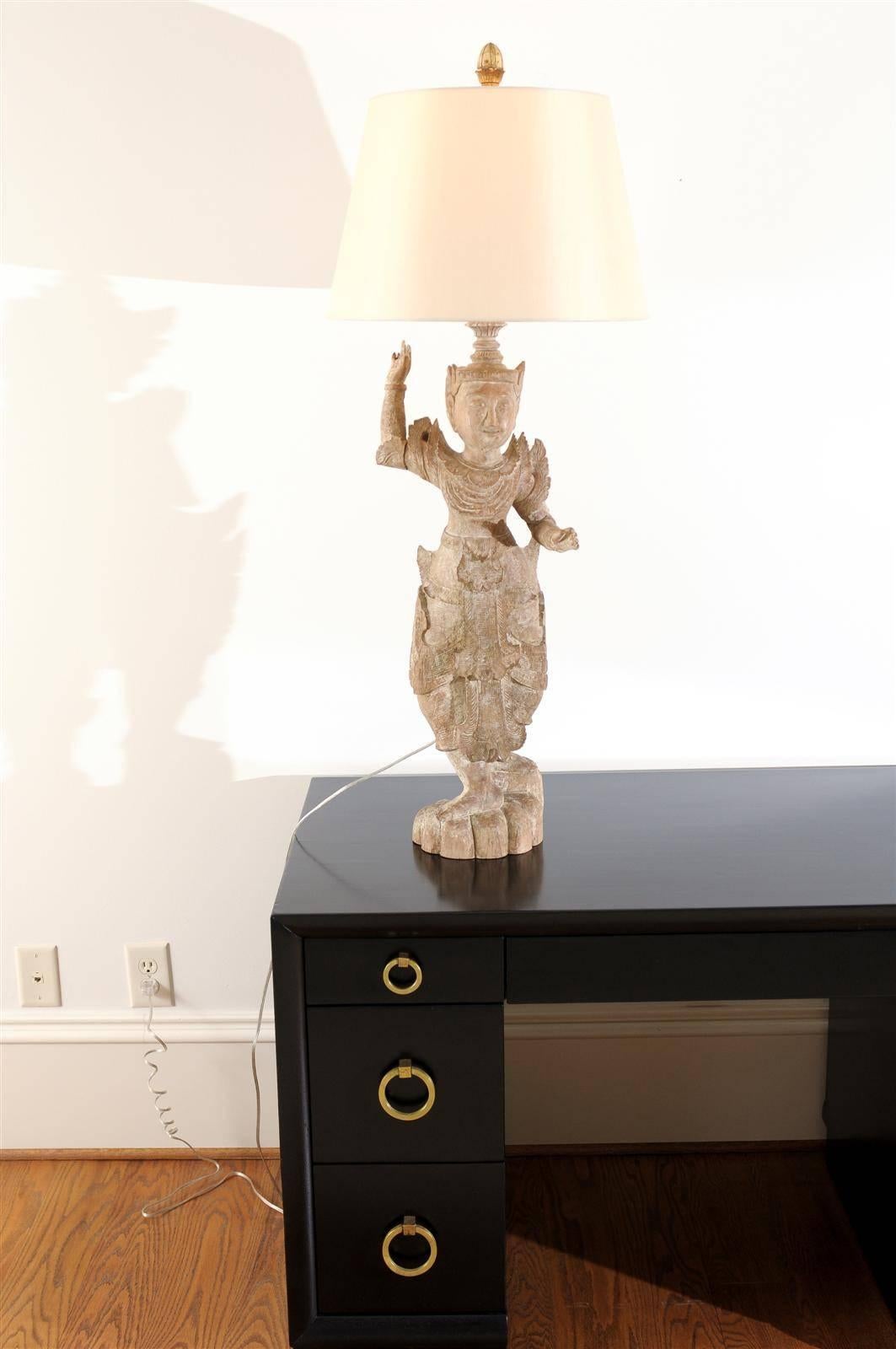 Mid-Century Modern A Jaw-Dropping Pair of Antique Carved Asian Statutes as Custom Lamps
