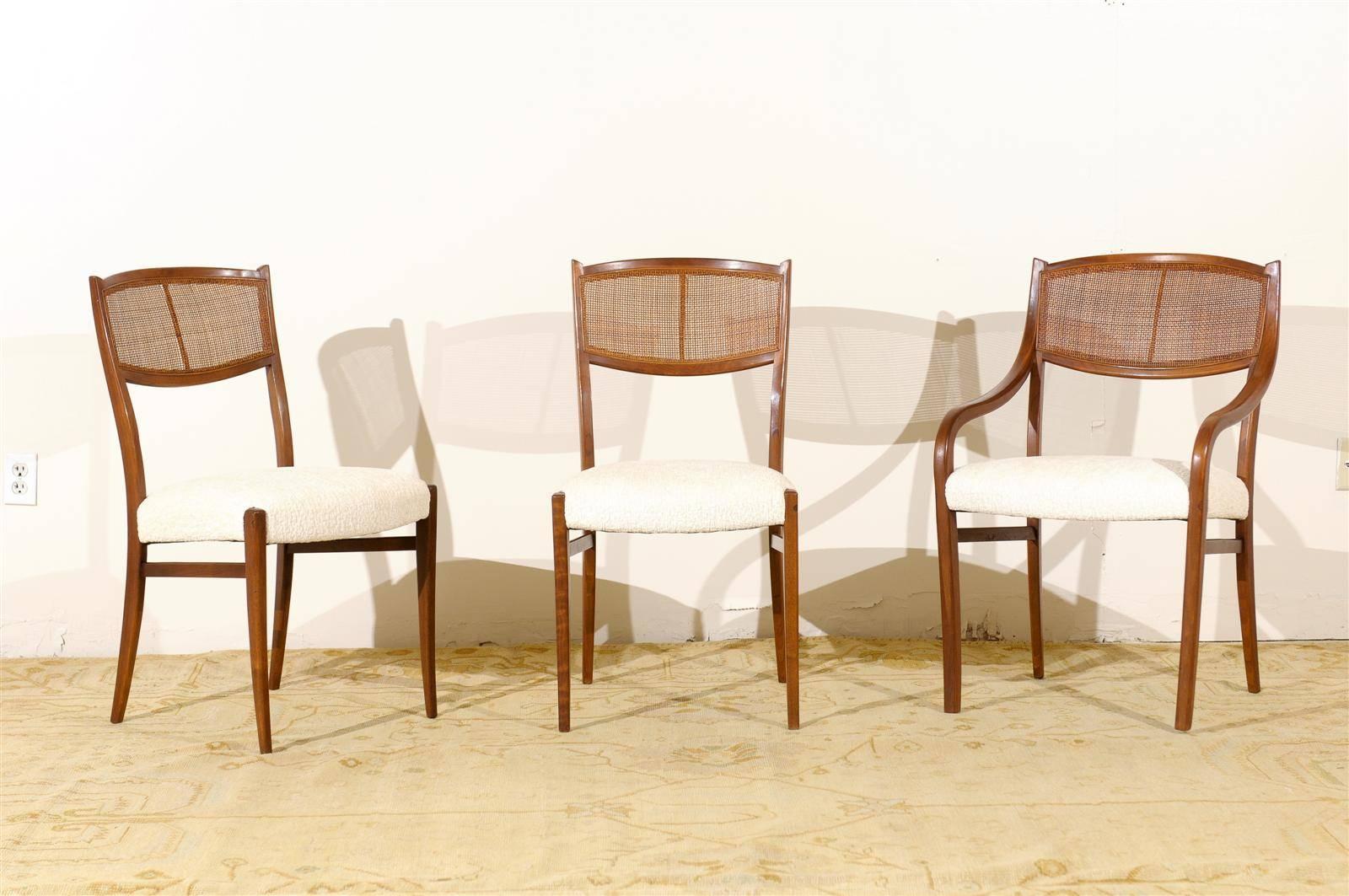 An exquisite set of ten (10) rare dining chairs by Barney Flagg, circa 1960. Single surviving examples from this series are nearly impossible to locate; a set of this size is the Collector's equivalent of capturing a Unicorn.  Expertly crafted