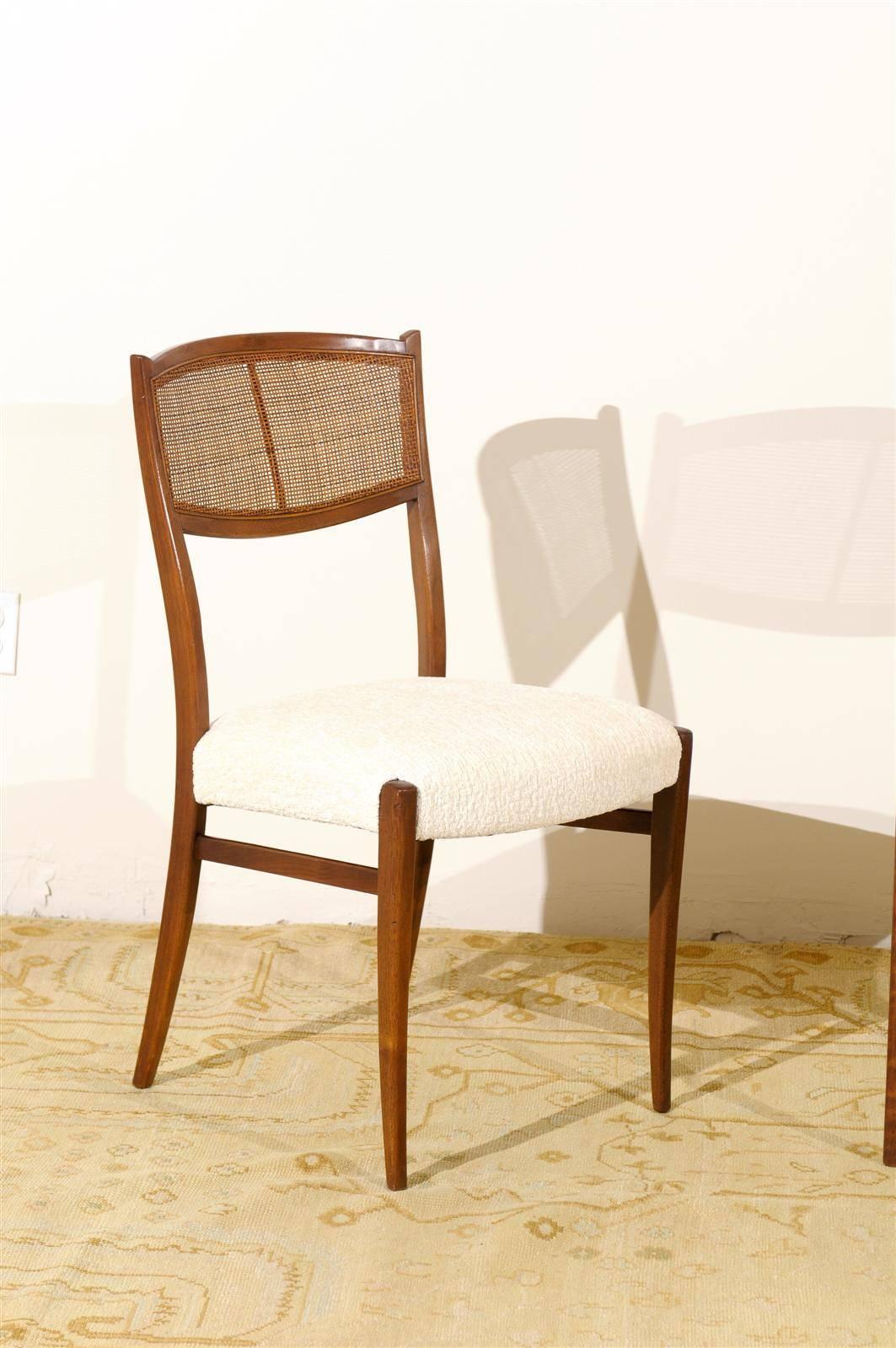 An Incredible Set of 10 Walnut Cane Dining Chairs by Barney Flagg, circa 1960 In Excellent Condition In Atlanta, GA