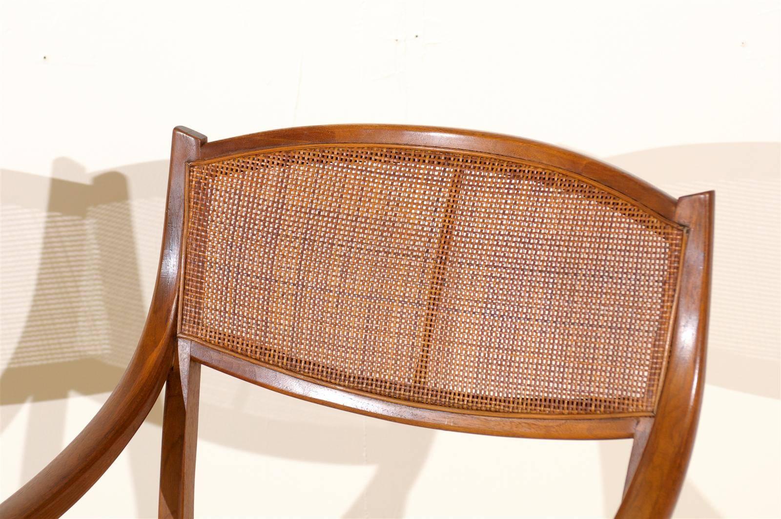 An Incredible Set of 10 Walnut Cane Dining Chairs by Barney Flagg, circa 1960 4