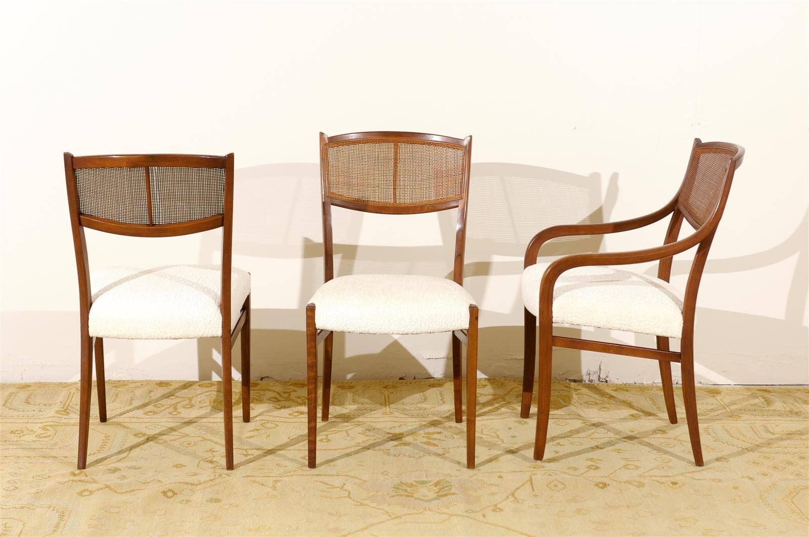 An Incredible Set of 10 Walnut Cane Dining Chairs by Barney Flagg, circa 1960 2