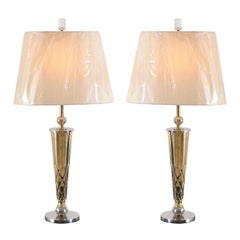 Unique Restored Pair of Used Tornado Console Lamps in Nickel and Brass,