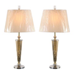 Unique Restored Pair of Vintage Tornado Console Lamps in Nickel and Brass,