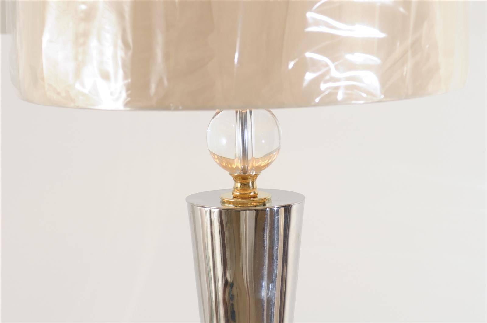 Mid-Century Modern Sculptural Pair of Vintage Tornado Lamps in Nickel, Brass and Crystal For Sale