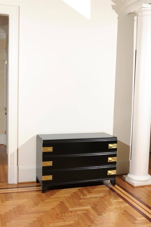 Gorgeous Restored Three-Drawer Chest by Widdicomb in Black Lacquer For