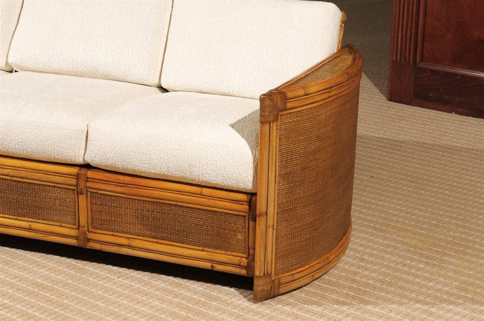 Mid-Century Modern Exceptional Restored Vintage Rattan Sofa
