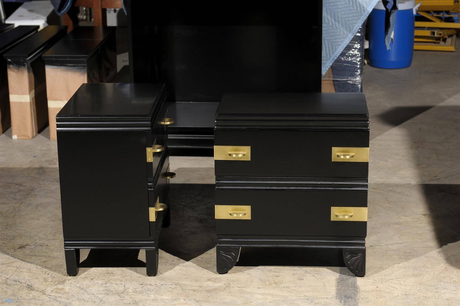 Rare Pair of Widdicomb End Tables or Nightstands Restored in Black Lacquer 2