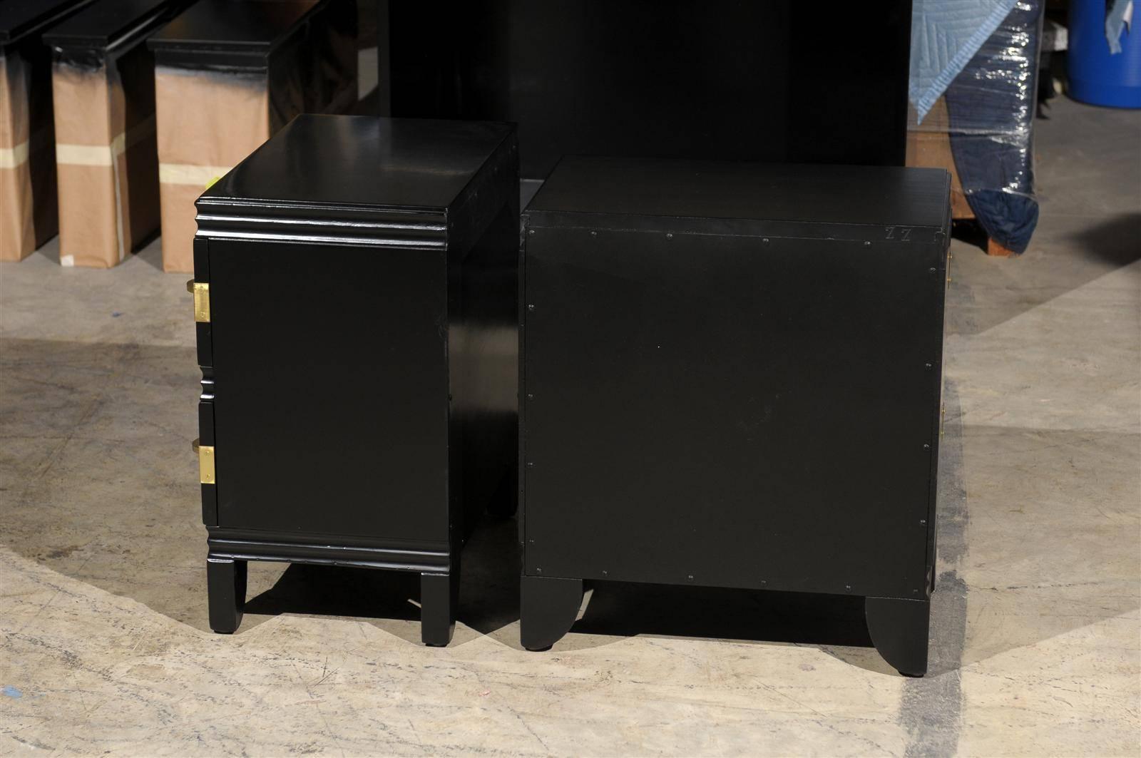 Brass Rare Pair of Widdicomb End Tables or Nightstands Restored in Black Lacquer