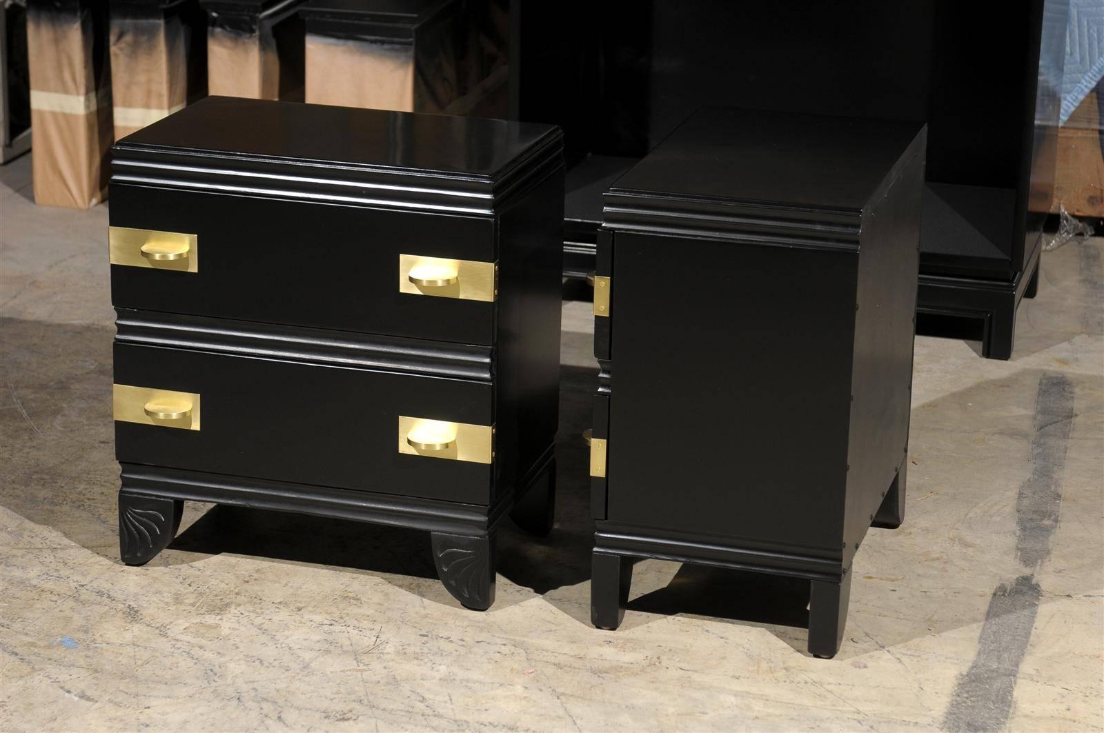 Rare Pair of Widdicomb End Tables or Nightstands Restored in Black Lacquer 1