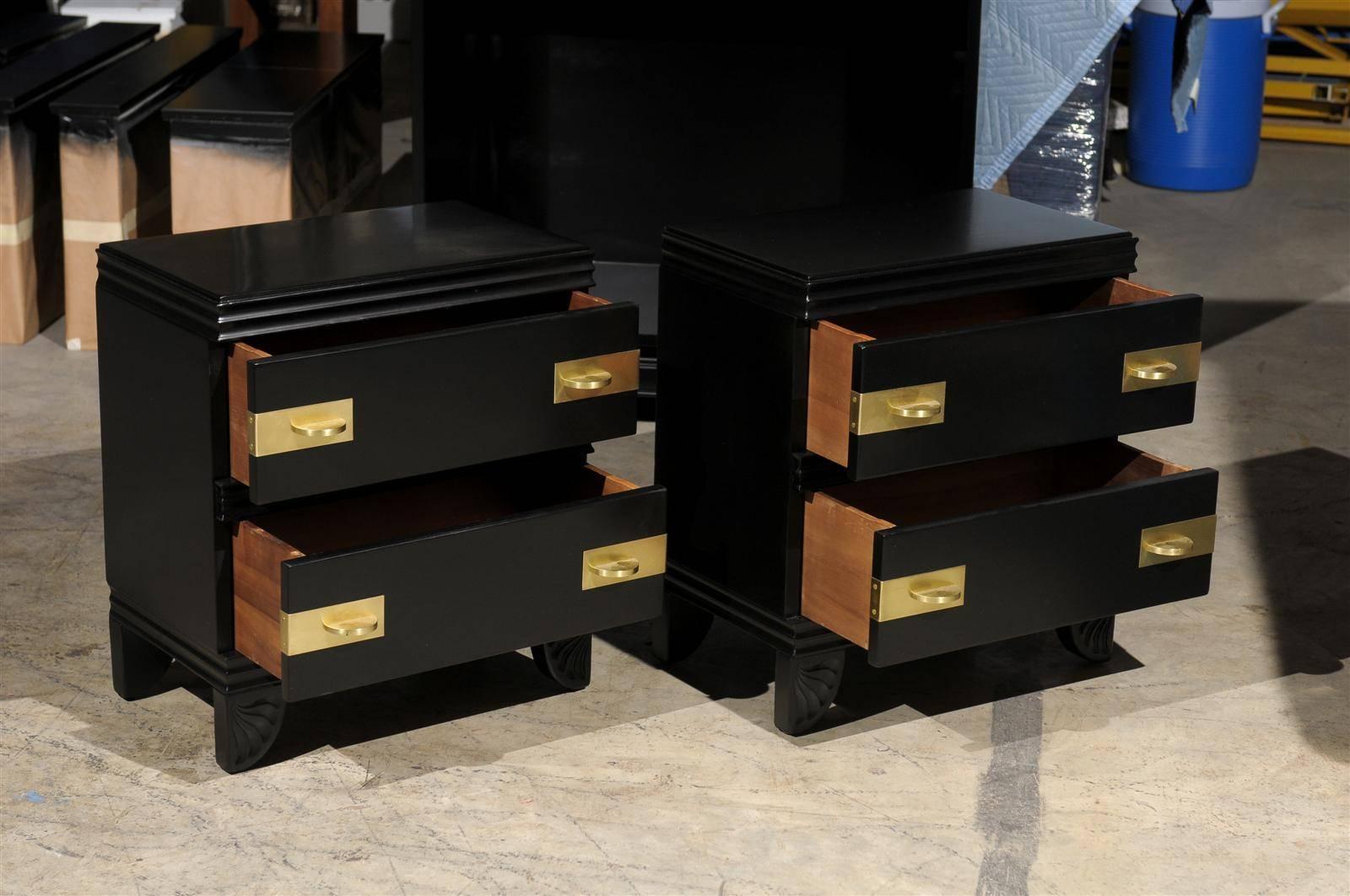 Mid-Century Modern Rare Pair of Widdicomb End Tables or Nightstands Restored in Black Lacquer