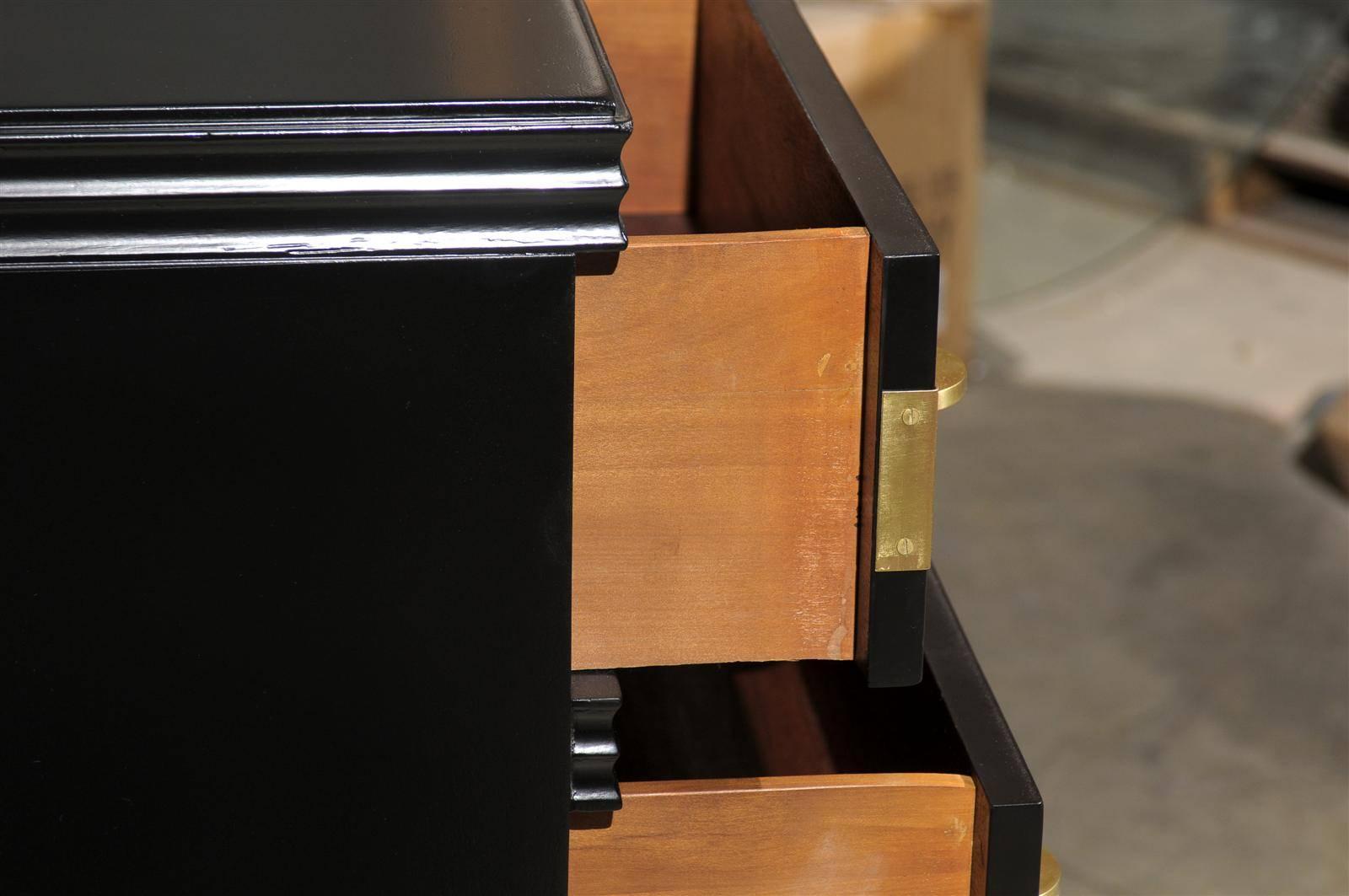 Brass Elegant Restored Widdicomb Modern Commode in Black Lacquer, circa 1938