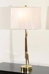 Restored Pair of Elegant Rembrandt Rocket Lamps in Walnut and Brass