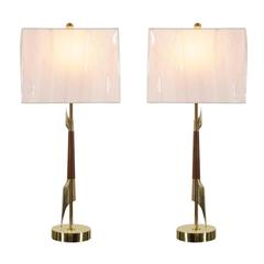 Restored Pair of Elegant Rembrandt Rocket Lamps in Walnut and Brass 2