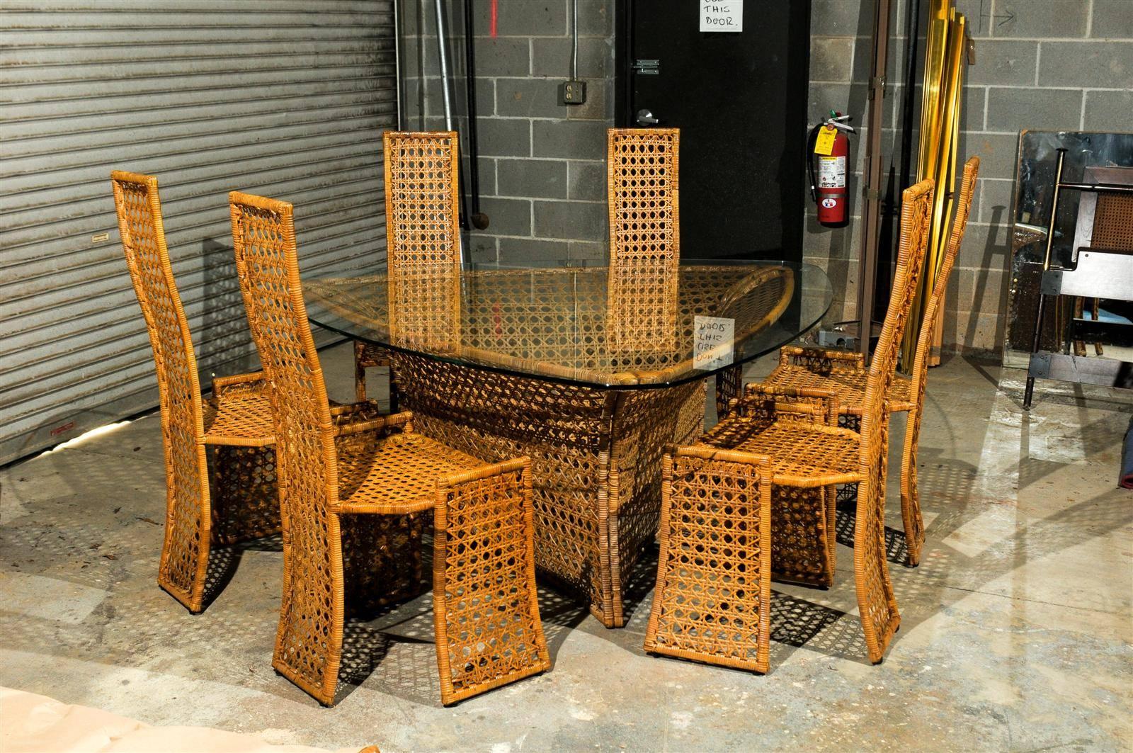 Late 20th Century Fantastic Rattan Triangle Base Dining or Game Table by Danny Ho Fong, circa 1975