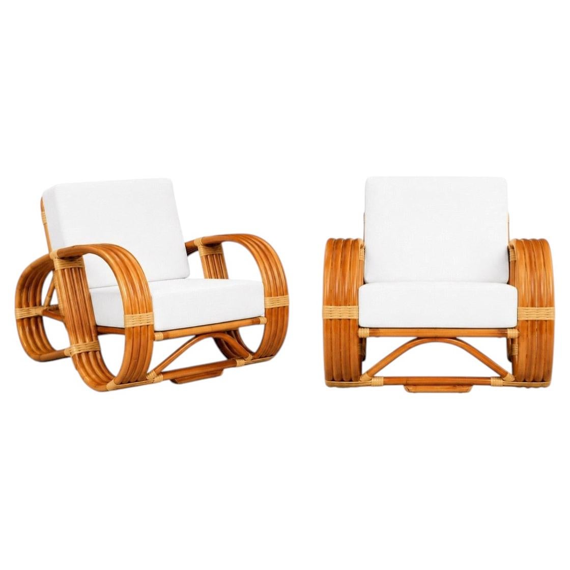 Exquisita Silla Club Vintage Paul Frankl Estilo Art Decó de caña de ratán de 5 tiras