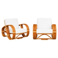 Exquisite Vintage Paul Frankl Style 5-Strand Rattan Cane Art Deco Club Chairs