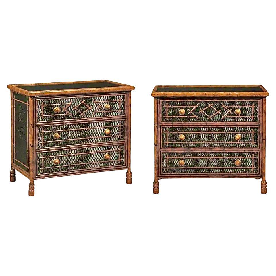 Coffre à cannes en rotin de bambou vintage British Colonial - Paire disponible