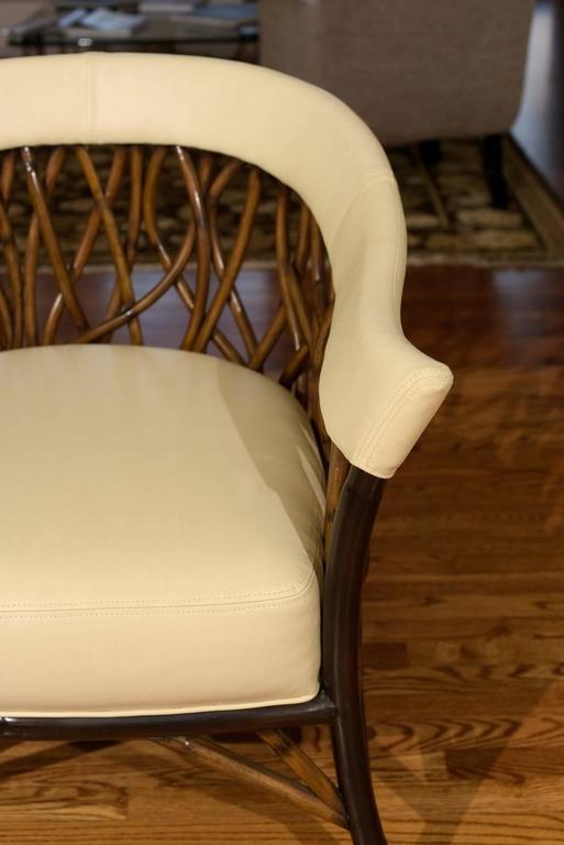 Stunning Pair of Rattan Club Chairs in Parchment Leather For Sale at
