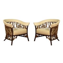 Stunning Pair of Rattan Club Chairs in Parchment Leather 12