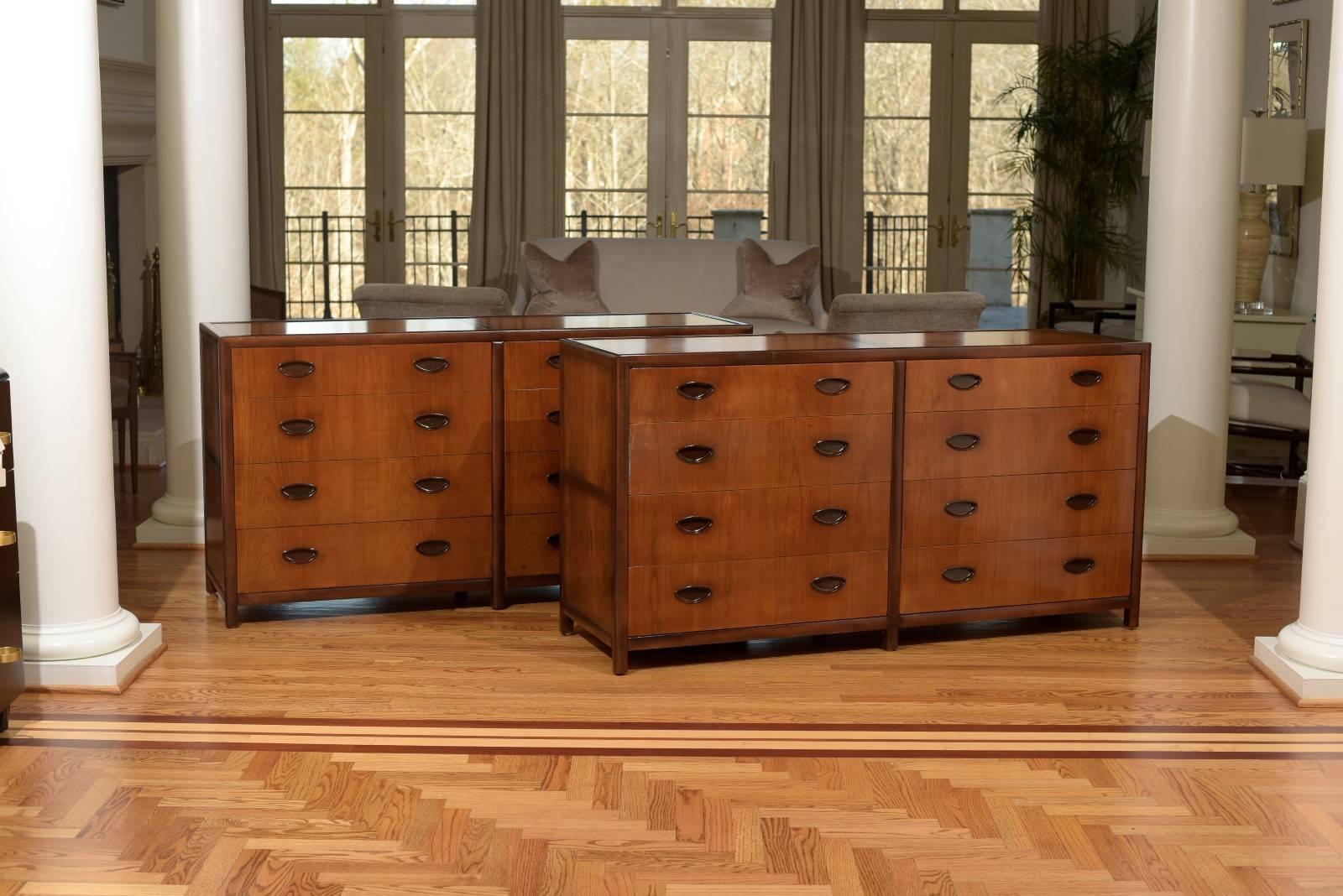 This magnificent chest is shipped as professionally photographed and described in the listing narrative: Meticulously professionally restored and completely installation ready.  Match pair available.

A fabulous commode by Baker Furniture, circa