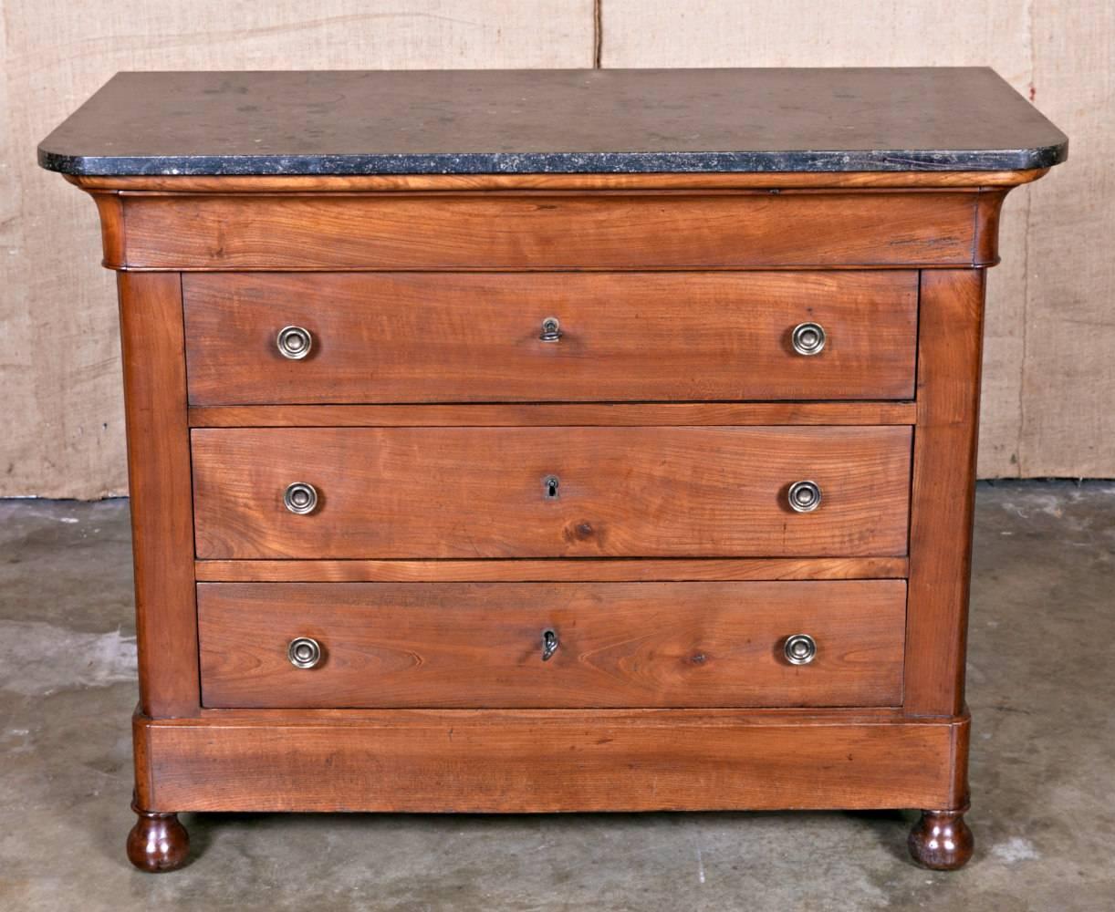 Cherry 19th Century French Restauration Period Commode with Saint Anne Marble Top