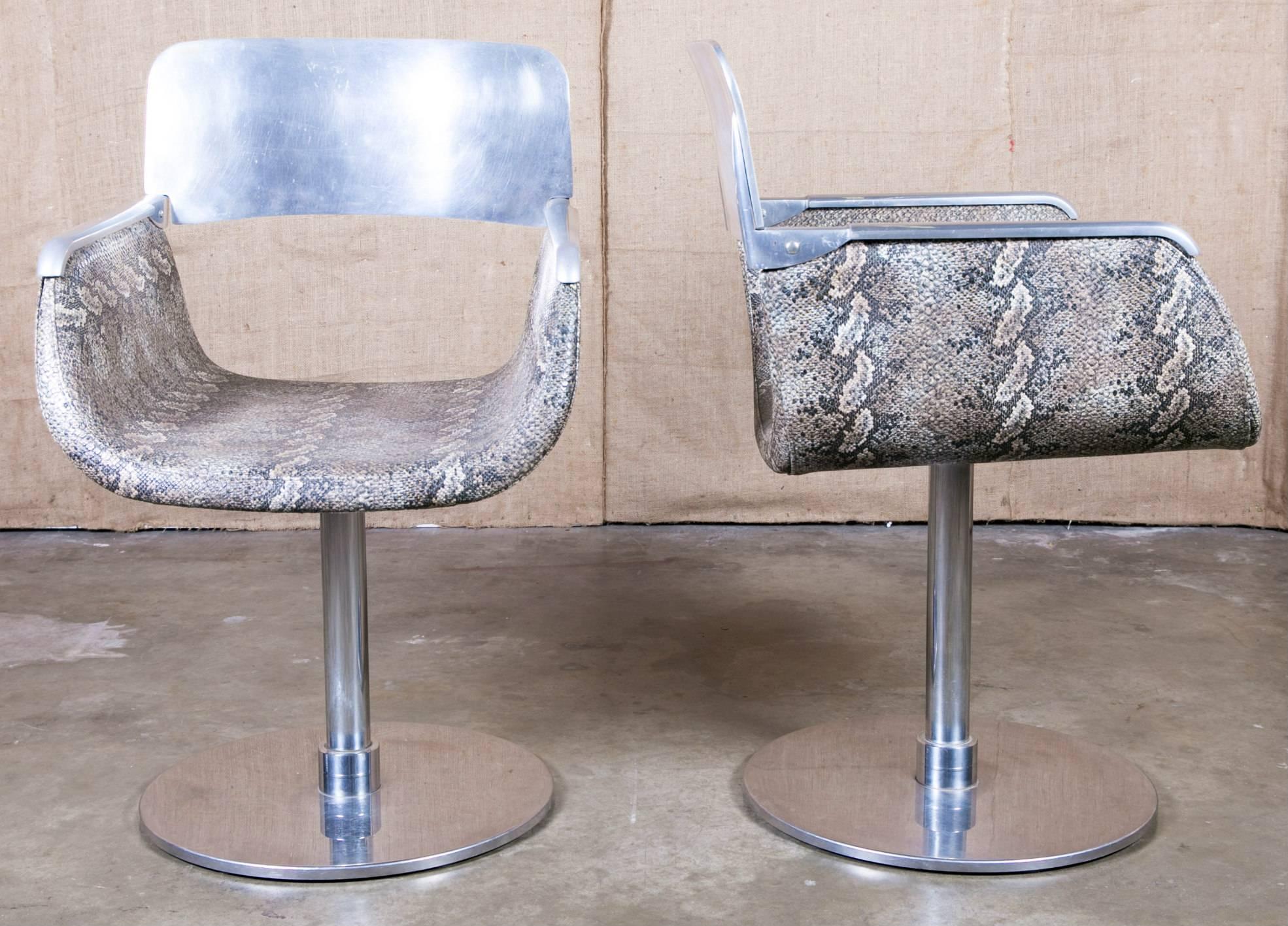 Pair of Italian Faux Python Swivel Chairs For Sale 1