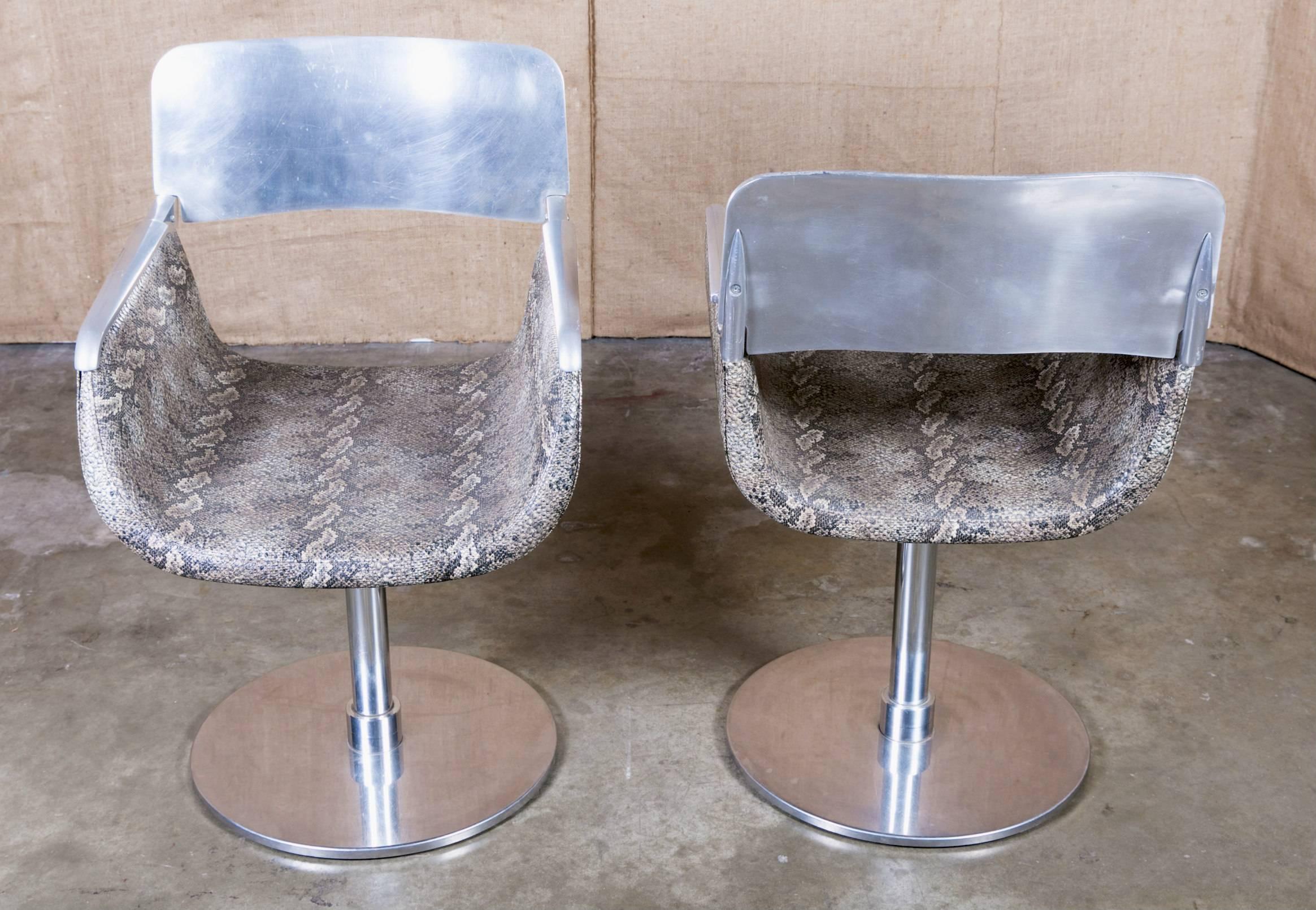 Pair of Italian Faux Python Swivel Chairs For Sale 2