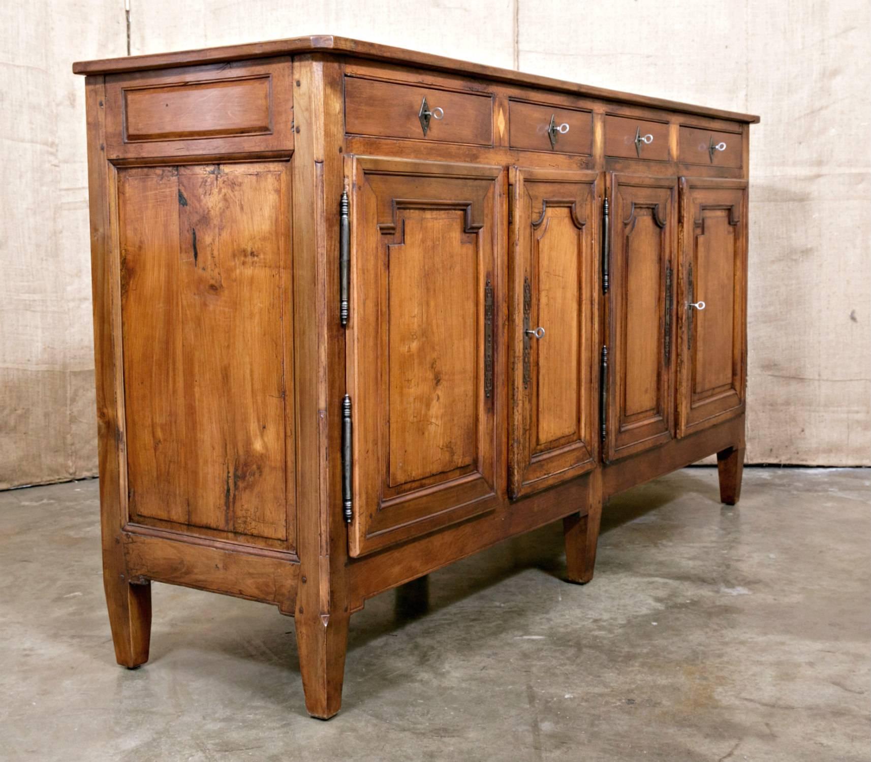 French Louis XVI Style Cherrywood and Fruitwood Inlaid Enfilade Buffet In Excellent Condition In Birmingham, AL